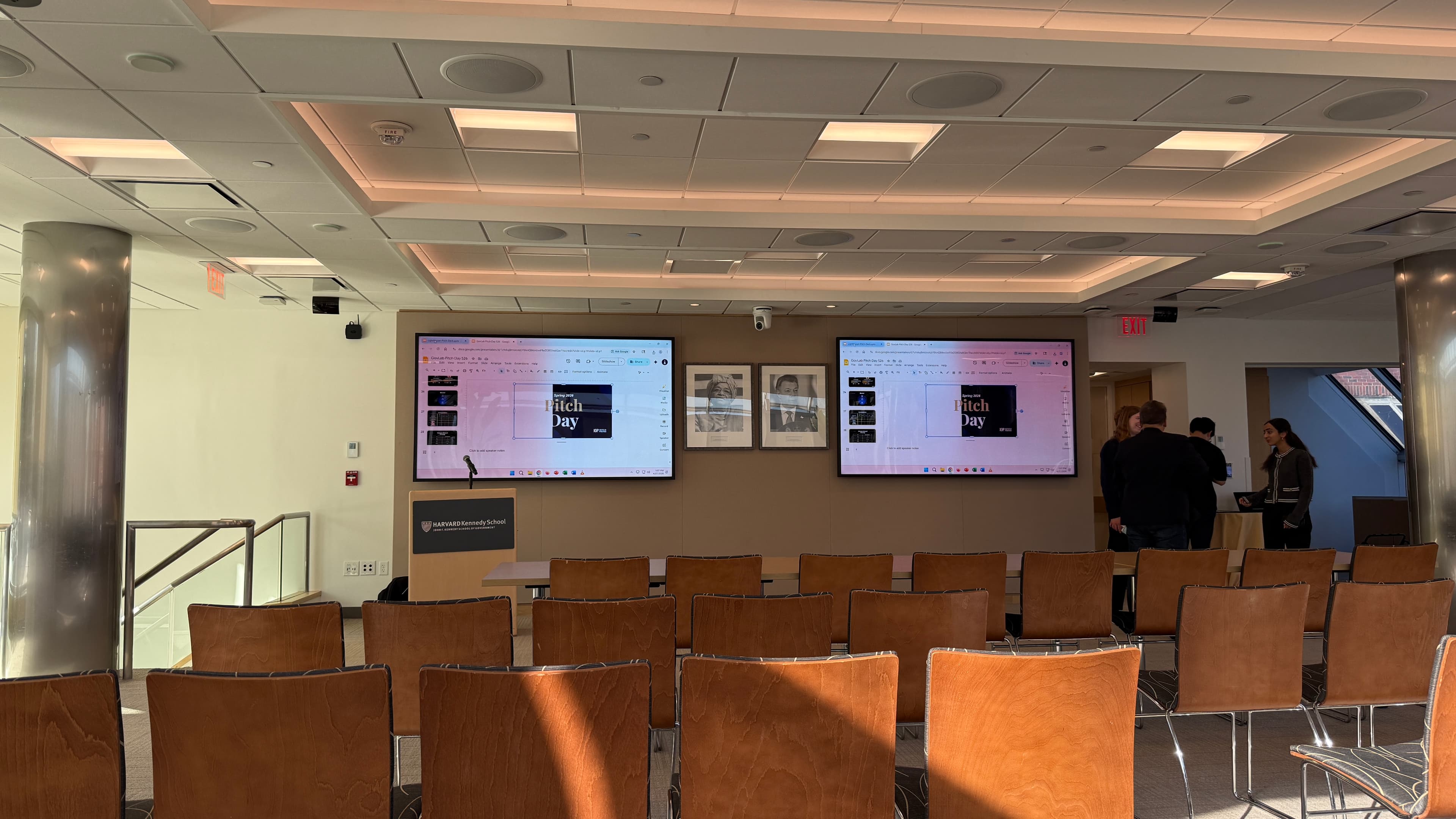 Harvard Kennedy School presentation room during GovLab pitch day